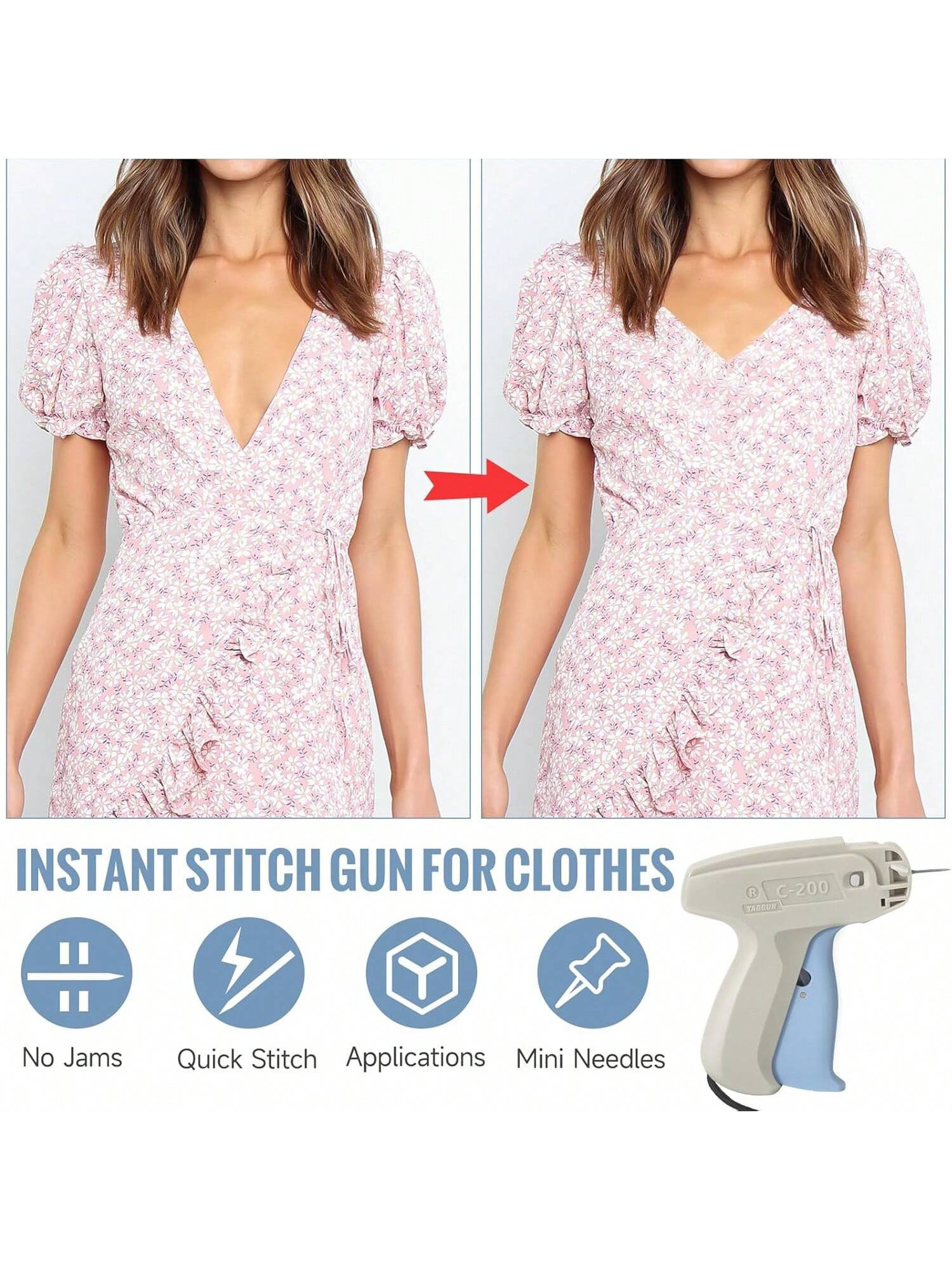 Upgraded Fine Stitch Gun, No Jam Mini Stitch Gun For Clothes, Micro Tagging Gun For Clothing, Quick Clothing Fixer Sewing Tool Kit With 6 Needles, 1000 Black & 1000 White 5mm Mini Fasteners