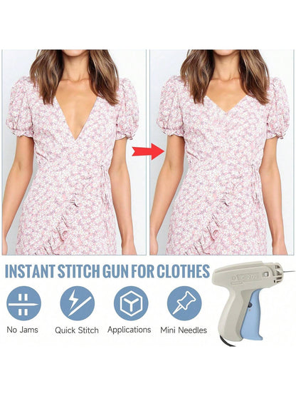 Upgraded Fine Stitch Gun, No Jam Mini Stitch Gun For Clothes, Micro Tagging Gun For Clothing, Quick Clothing Fixer Sewing Tool Kit With 6 Needles, 1000 Black & 1000 White 5mm Mini Fasteners