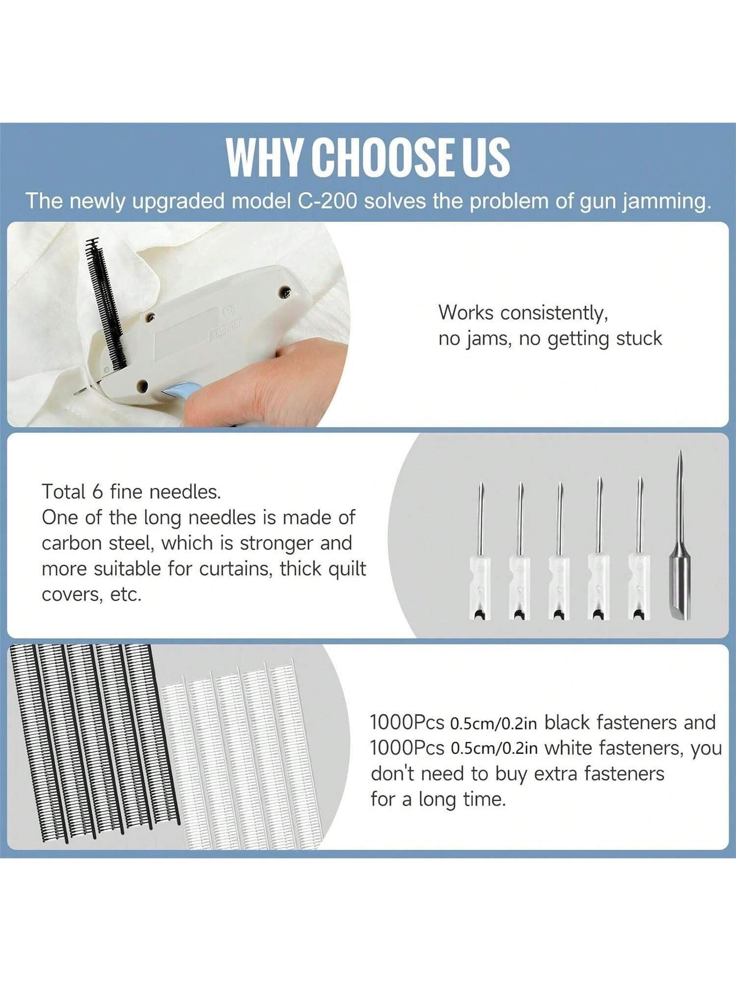 Upgraded Fine Stitch Gun, No Jam Mini Stitch Gun For Clothes, Micro Tagging Gun For Clothing, Quick Clothing Fixer Sewing Tool Kit With 6 Needles, 1000 Black & 1000 White 5mm Mini Fasteners