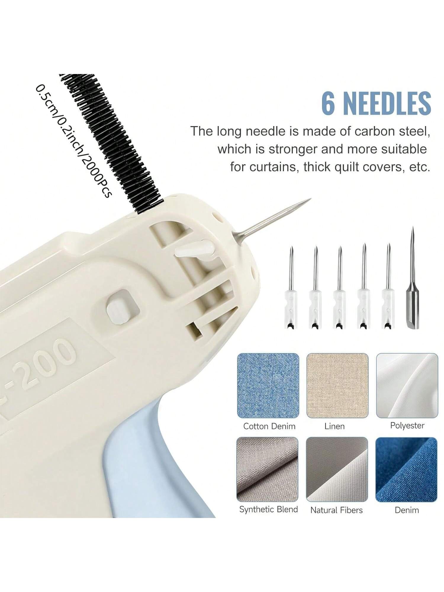 Upgraded Fine Stitch Gun, No Jam Mini Stitch Gun For Clothes, Micro Tagging Gun For Clothing, Quick Clothing Fixer Sewing Tool Kit With 6 Needles, 1000 Black & 1000 White 5mm Mini Fasteners