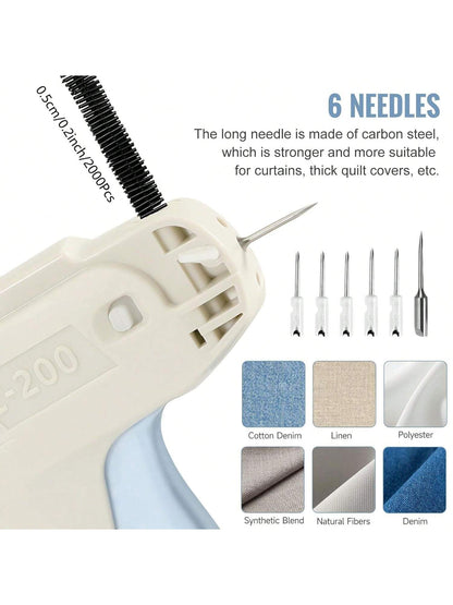 Upgraded Fine Stitch Gun, No Jam Mini Stitch Gun For Clothes, Micro Tagging Gun For Clothing, Quick Clothing Fixer Sewing Tool Kit With 6 Needles, 1000 Black & 1000 White 5mm Mini Fasteners
