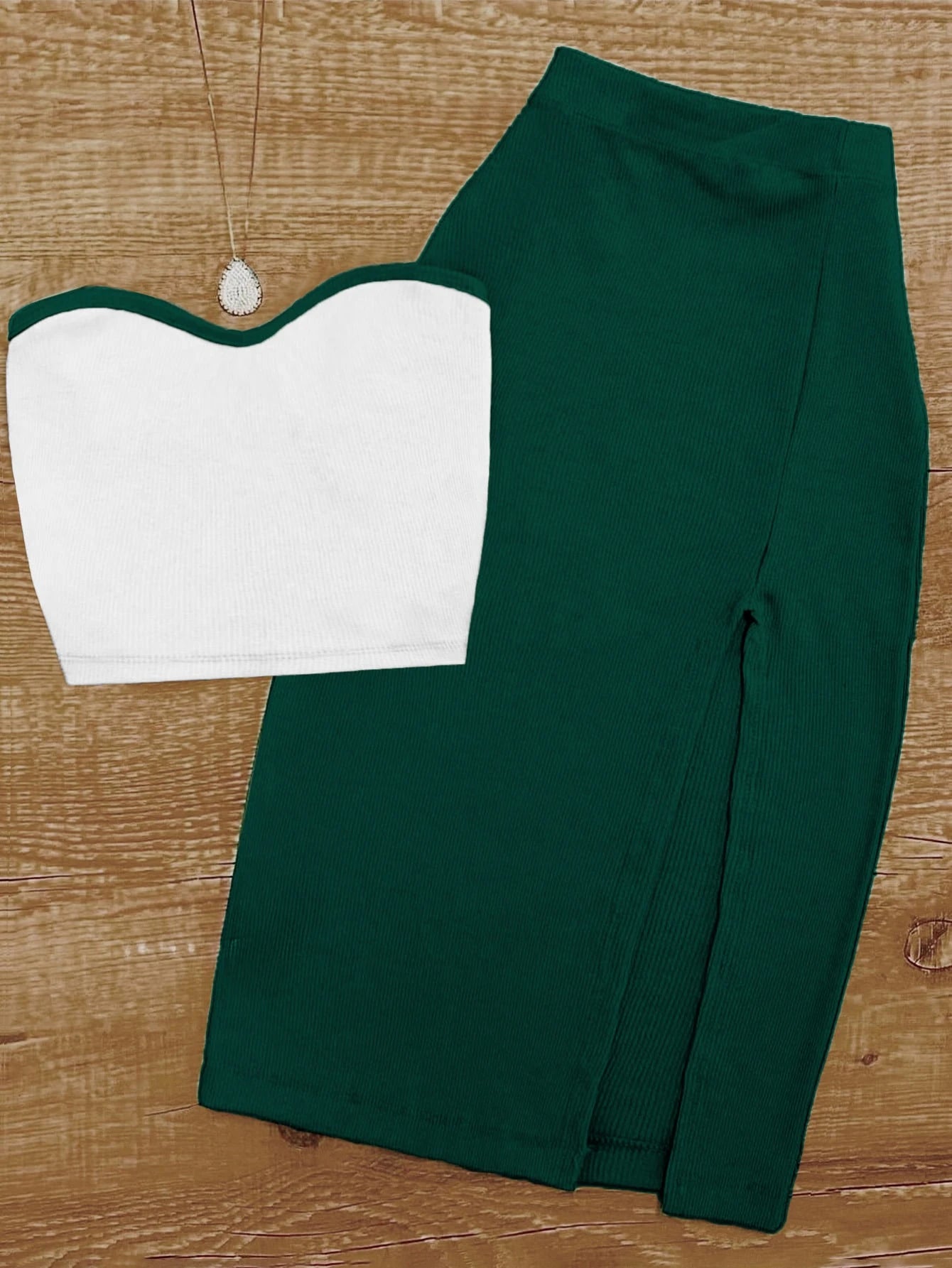 UREREM Summer Sexy Fitted Cold-Shoulder Strapless Top Paired With Bodycon Skirt Set, 180G Knit Fabric Elegant
