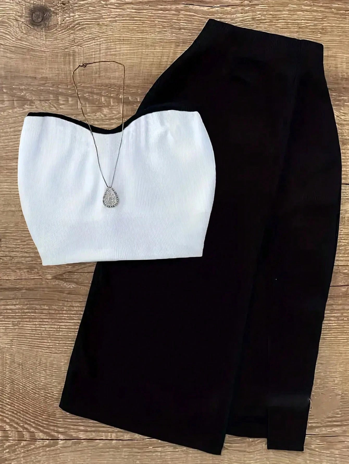 UREREM Summer Sexy Fitted Cold-Shoulder Strapless Top Paired With Bodycon Skirt Set, 180G Knit Fabric Elegant