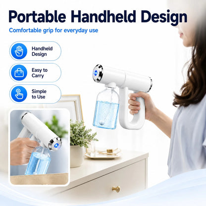 USB-C Rechargeable Handheld Electric Spray Bottle, Cordless Fine Mist Sprayer With Blue Light, 2 Spray Modes And 300mL Detachable Refillable Bottle For Home, Car And Kitchen Cleaning