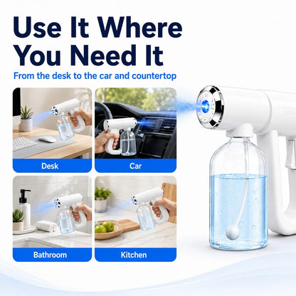 USB-C Rechargeable Handheld Electric Spray Bottle, Cordless Fine Mist Sprayer With Blue Light, 2 Spray Modes And 300mL Detachable Refillable Bottle For Home, Car And Kitchen Cleaning