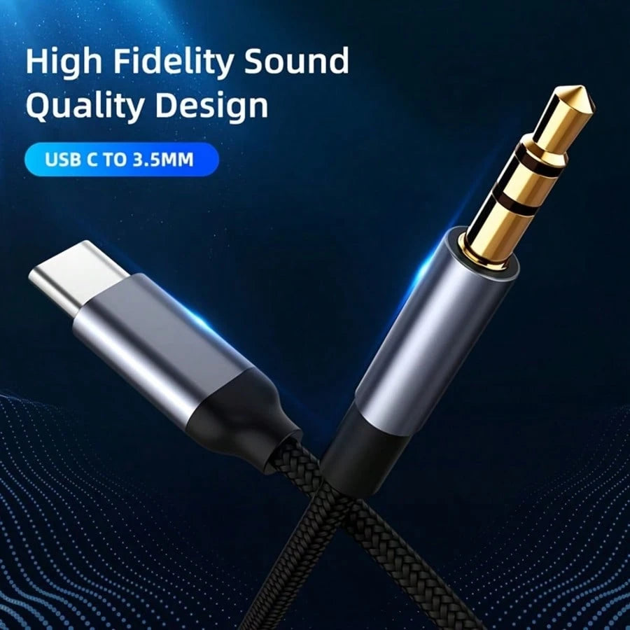 USB C To 3.5mm Audio Auxiliary Jack Cable- Type C To Male Speaker Adapter- Stereo Audio Extension Cord- Flat Cable Design- Soft Audio Cable- Premium Audio Jack- Durable- USB C To 3.5mm Converte
