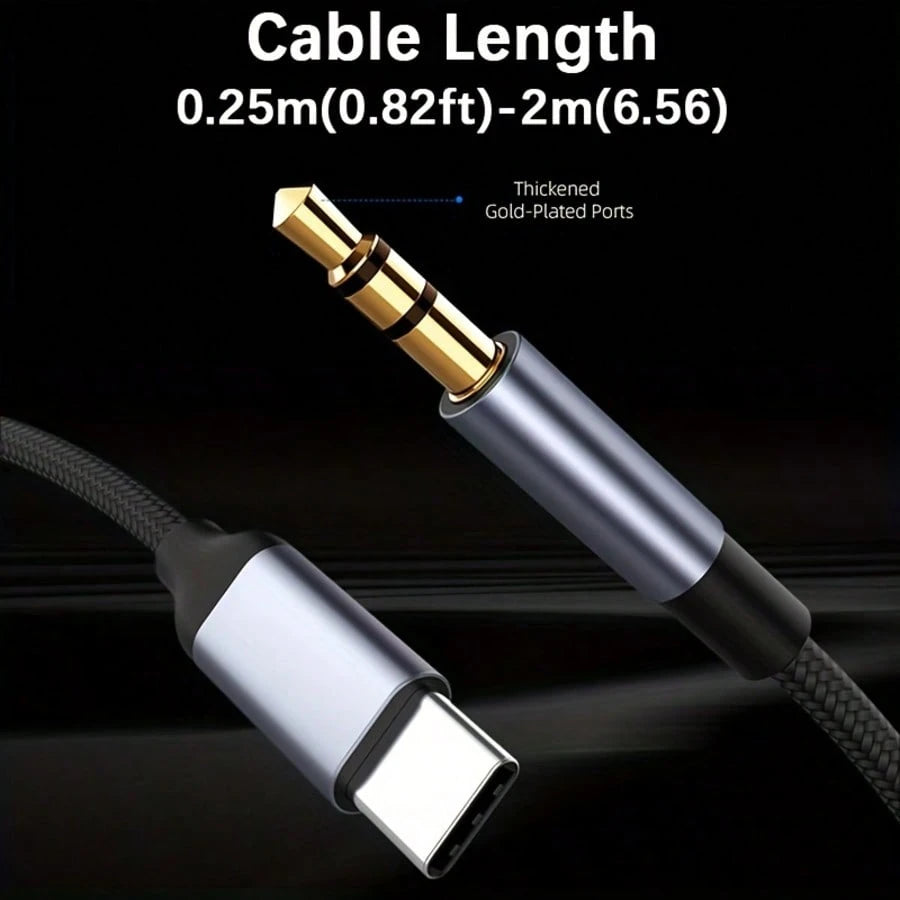 USB C To 3.5mm Audio Auxiliary Jack Cable- Type C To Male Speaker Adapter- Stereo Audio Extension Cord- Flat Cable Design- Soft Audio Cable- Premium Audio Jack- Durable- USB C To 3.5mm Converte