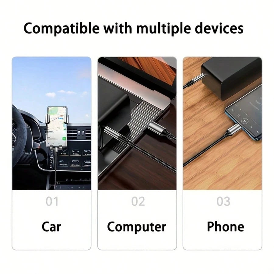 USB C To 3.5mm Audio Auxiliary Jack Cable- Type C To Male Speaker Adapter- Stereo Audio Extension Cord- Flat Cable Design- Soft Audio Cable- Premium Audio Jack- Durable- USB C To 3.5mm Converte