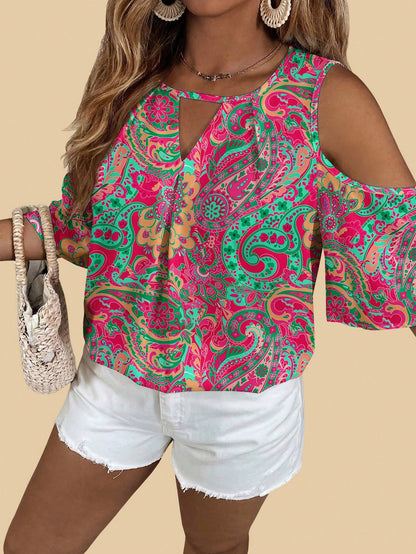VCAY Plus Size Casual Boho Minimalist All-Over Print Shirt Holiday Holiday Vacation Pink Summer Vacation