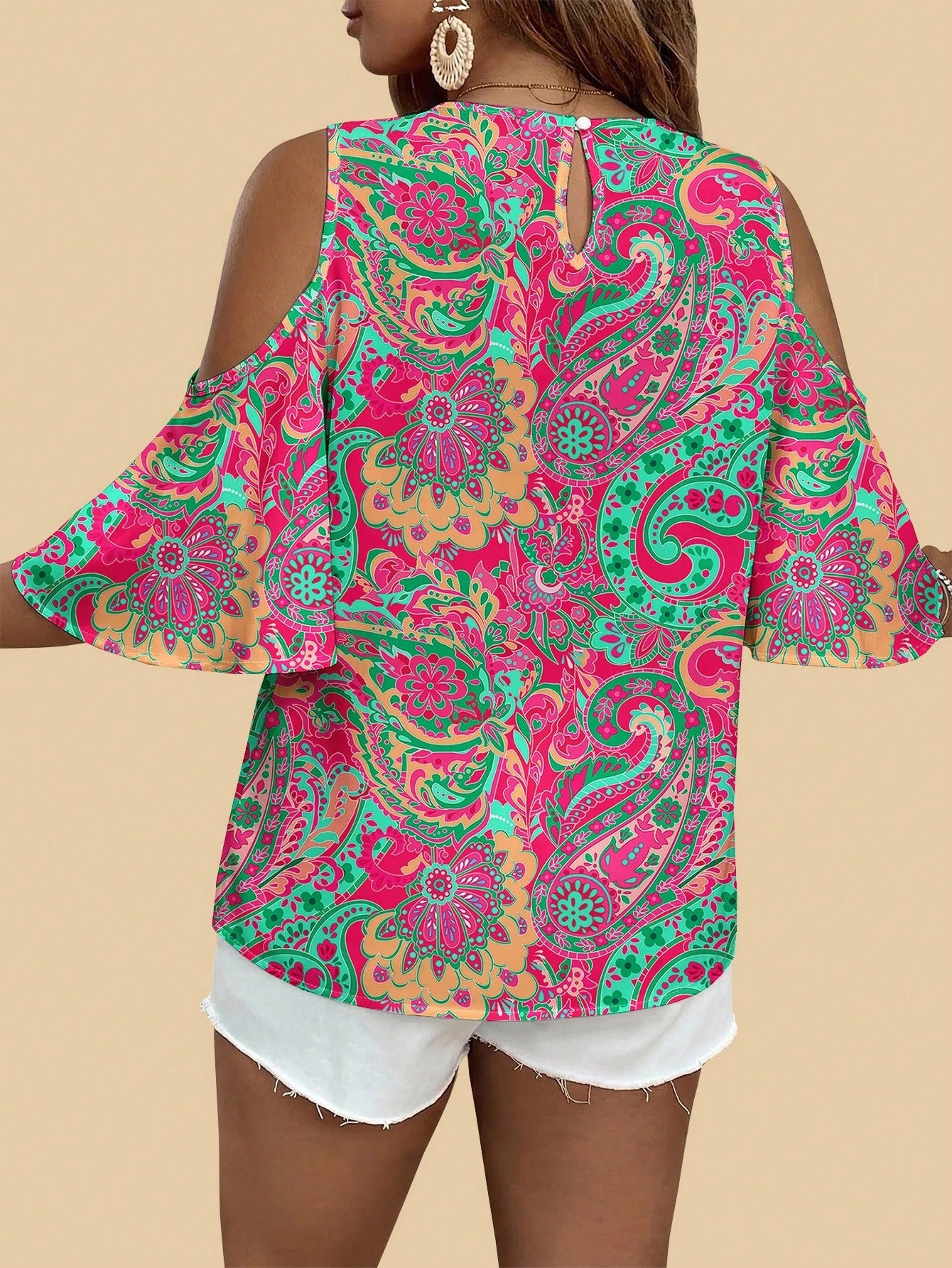 VCAY Plus Size Casual Boho Minimalist All-Over Print Shirt Holiday Holiday Vacation Pink Summer Vacation