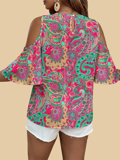 VCAY Plus Size Casual Boho Minimalist All-Over Print Shirt Holiday Holiday Vacation Pink Summer Vacation