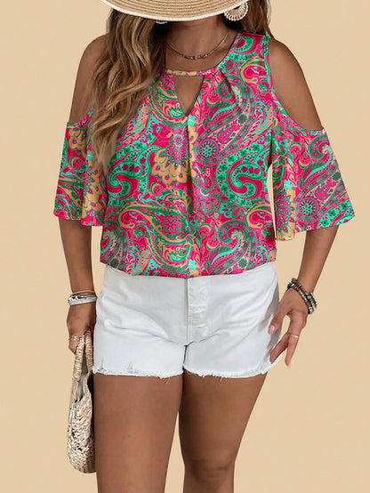 VCAY Plus Size Casual Boho Minimalist All-Over Print Shirt Holiday Holiday Vacation Pink Summer Vacation