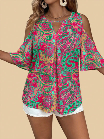 VCAY Plus Size Casual Boho Minimalist All-Over Print Shirt Holiday Holiday Vacation Pink Summer Vacation