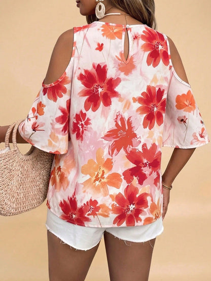 VCAY Plus Size Casual Boho Minimalist All-Over Print Shirt Holiday Holiday Vacation Pink Summer Vacation