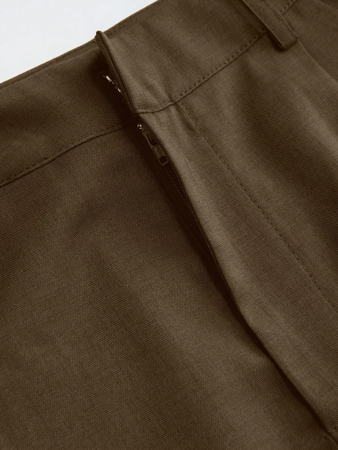 Vela Rue Minimalist Design Hook & Eye Closure Lightweight Slightly Sheer Navy Blue Solid Color Suit Pants With Zipper Hook & Eye Wide Leg Slimming Brown