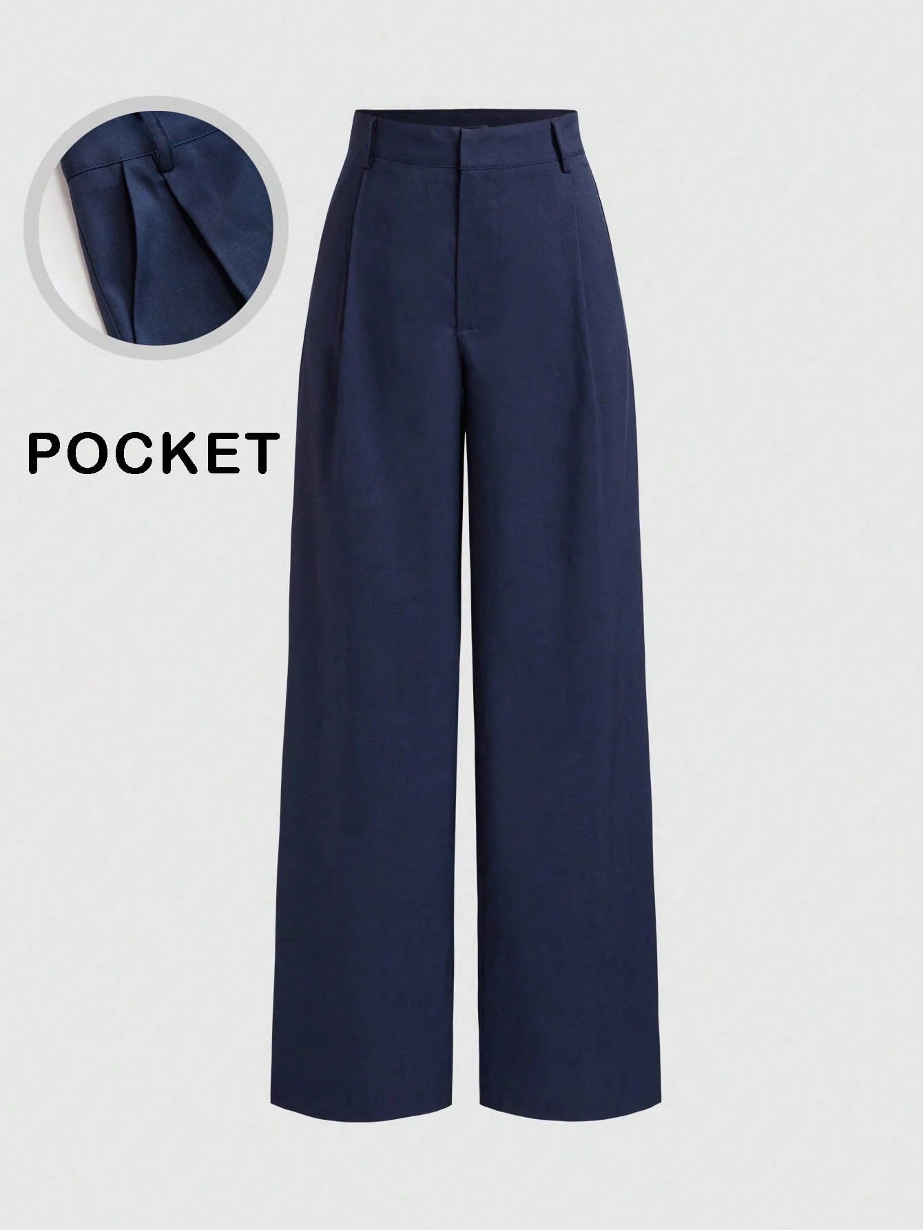 Vela Rue Minimalist Design Hook & Eye Closure Lightweight Slightly Sheer Navy Blue Solid Color Suit Pants With Zipper Hook & Eye Wide Leg Slimming Brown