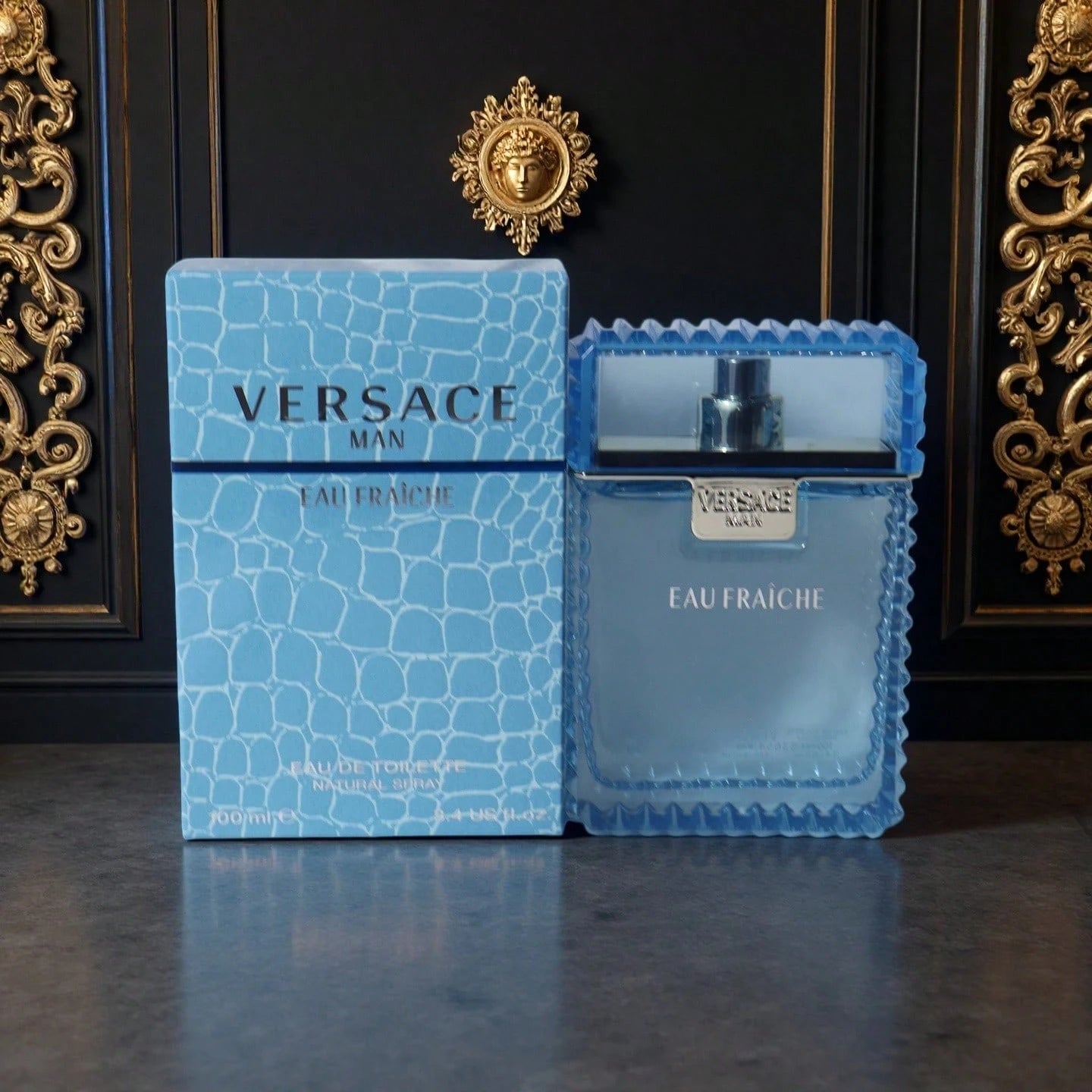 Versace Man Eau Fraiche For Men Eau De Toilette Natural Spray, Woody Aquatic Fresh Scent, 100ml/ 3.4 Fl Oz