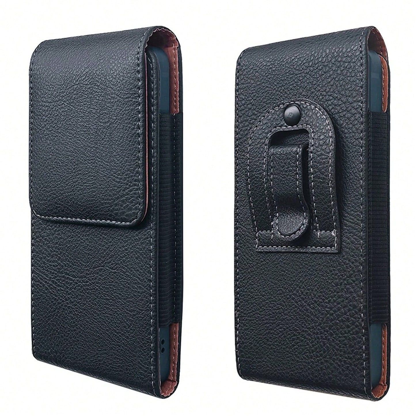 Vertical Phone Waist Pouch With Belt Loop, Men's Lychee Grain Leather Waist Bag, Waist Belt Pouch For Elderly