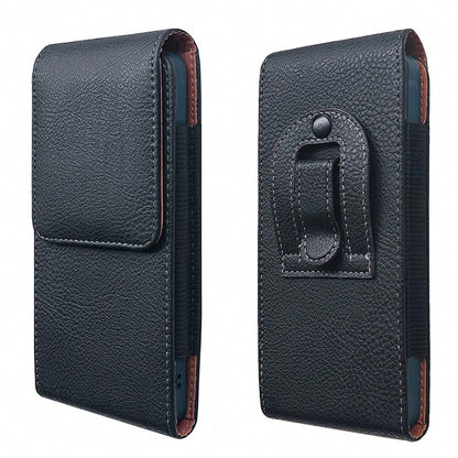 Vertical Phone Waist Pouch With Belt Loop, Men's Lychee Grain Leather Waist Bag, Waist Belt Pouch For Elderly