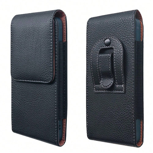 Vertical Phone Waist Pouch With Belt Loop, Men's Lychee Grain Leather Waist Bag, Waist Belt Pouch For Elderly