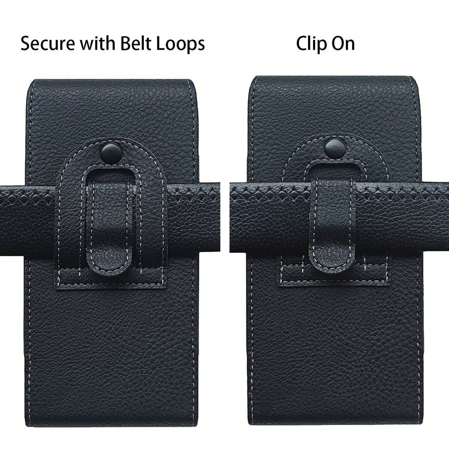 Vertical Phone Waist Pouch With Belt Loop, Men's Lychee Grain Leather Waist Bag, Waist Belt Pouch For Elderly