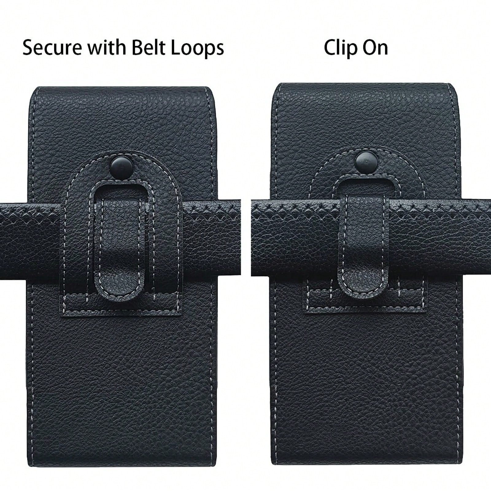 Vertical Phone Waist Pouch With Belt Loop, Men's Lychee Grain Leather Waist Bag, Waist Belt Pouch For Elderly