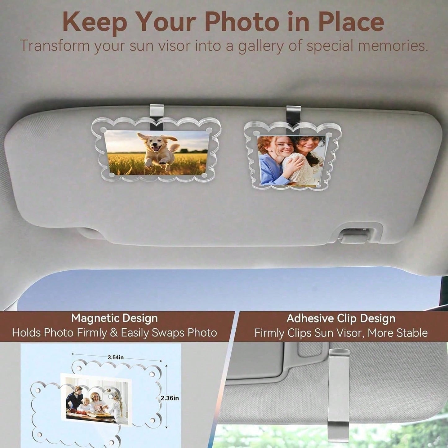 Vertical Sun Shading Photo Frame Clip (Suitable For Film), Personalized DIY Photo, Car Decor, Couple Photo, Pet Memorial Photo Frame Clip