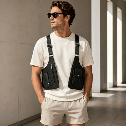 Vest Bag Tactical Chest Bag New Men's Retro Backpack Armpit Bag, Black Multifunctional Single Shoulder Bag Outdoor Sports Men's Bag