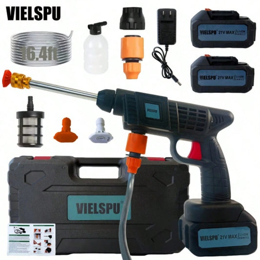 Vielspu Portable Pressure Washer Battery Powered, Cordless Car Power Washer Cordless,2 Battery Hidrolavadora Inalambrica Handheld With 2 Nozzle,Power Cleaner