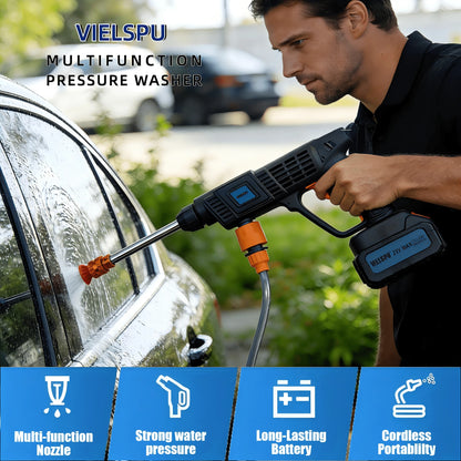 Vielspu Portable Pressure Washer Battery Powered, Cordless Car Power Washer Cordless,2 Battery Hidrolavadora Inalambrica Handheld With 2 Nozzle,Power Cleaner