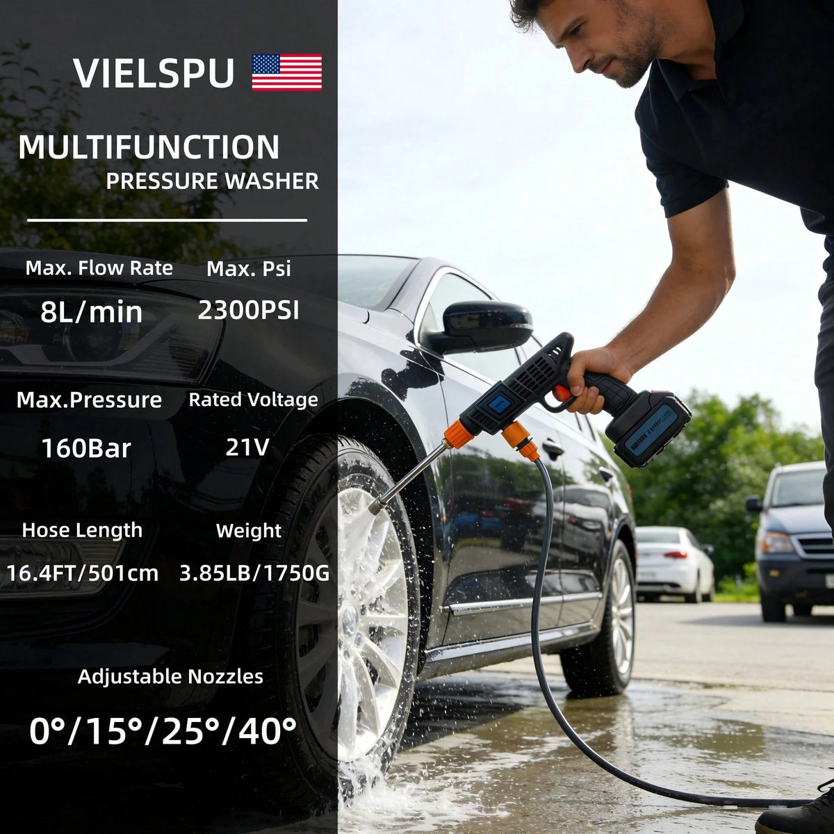 Vielspu Portable Pressure Washer Battery Powered, Cordless Car Power Washer Cordless,2 Battery Hidrolavadora Inalambrica Handheld With 2 Nozzle,Power Cleaner