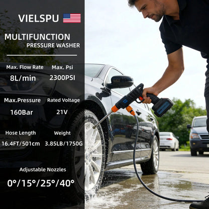 Vielspu Portable Pressure Washer Battery Powered, Cordless Car Power Washer Cordless,2 Battery Hidrolavadora Inalambrica Handheld With 2 Nozzle,Power Cleaner