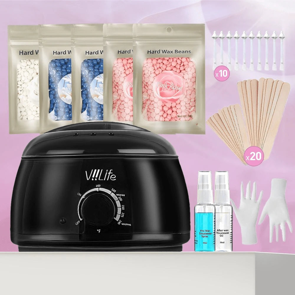 Viilife Waxing Kit Hair Removal Wax Warmer With 5 Bags Wax Beans For Body Hair Removal Eyebrows Nose Cheeks Arms And Bikinis