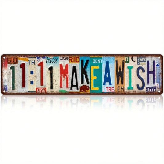 Vintage 11:11 Make A Wish Wall Decor- Colorful Aluminum Metal Tin Sign, 16 X 4 Inches, Rustic Home Bar Coffee Shop Decoration, Wall Hanging, No Elect