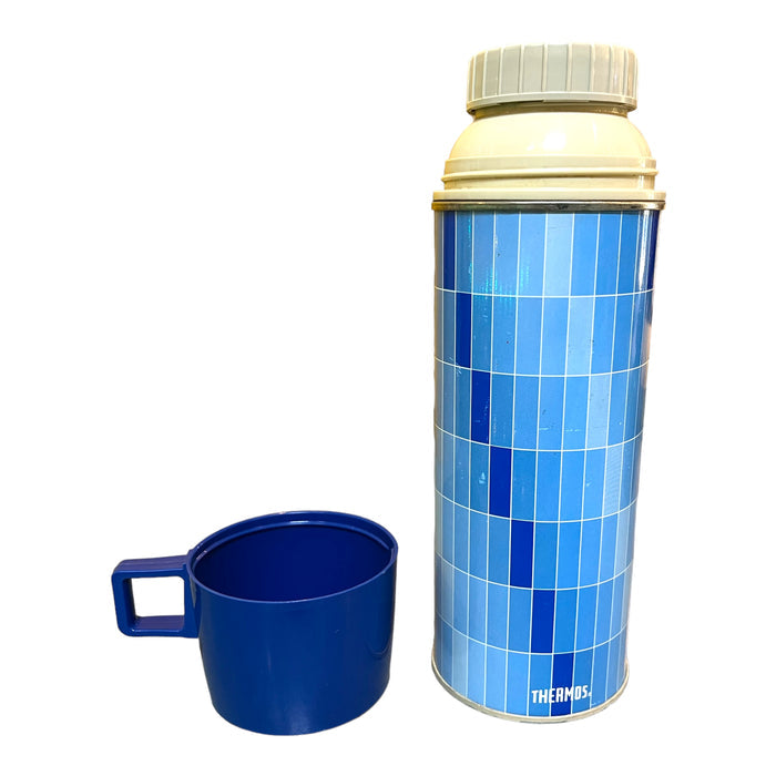 Vintage Blue Check Pattern Thermos Cup