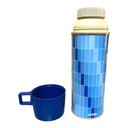Vintage Blue Check Pattern Thermos Cup