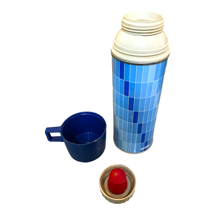 Vintage Blue Check Pattern Thermos Cup