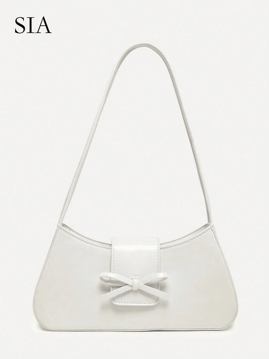 Vintage Minimalist Bow Decorated Shoulder Baguette Bag Suitable For Dating, Street Outings, And Parties