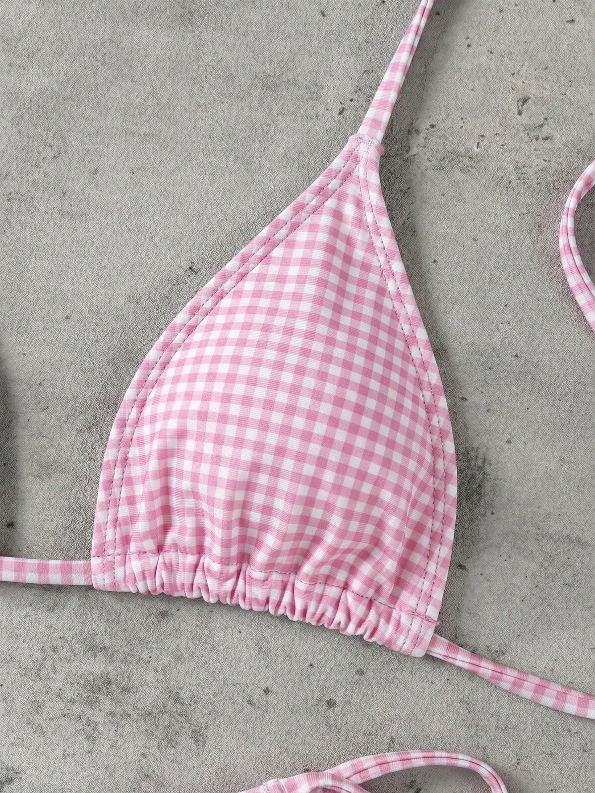 Vintage Pink & White Small Checkered Tie-Up Bikini Set, Sexy Push-Up High Waist Slimming Two Pieces Beach Swimsuit, Suitable For Summer Vacation