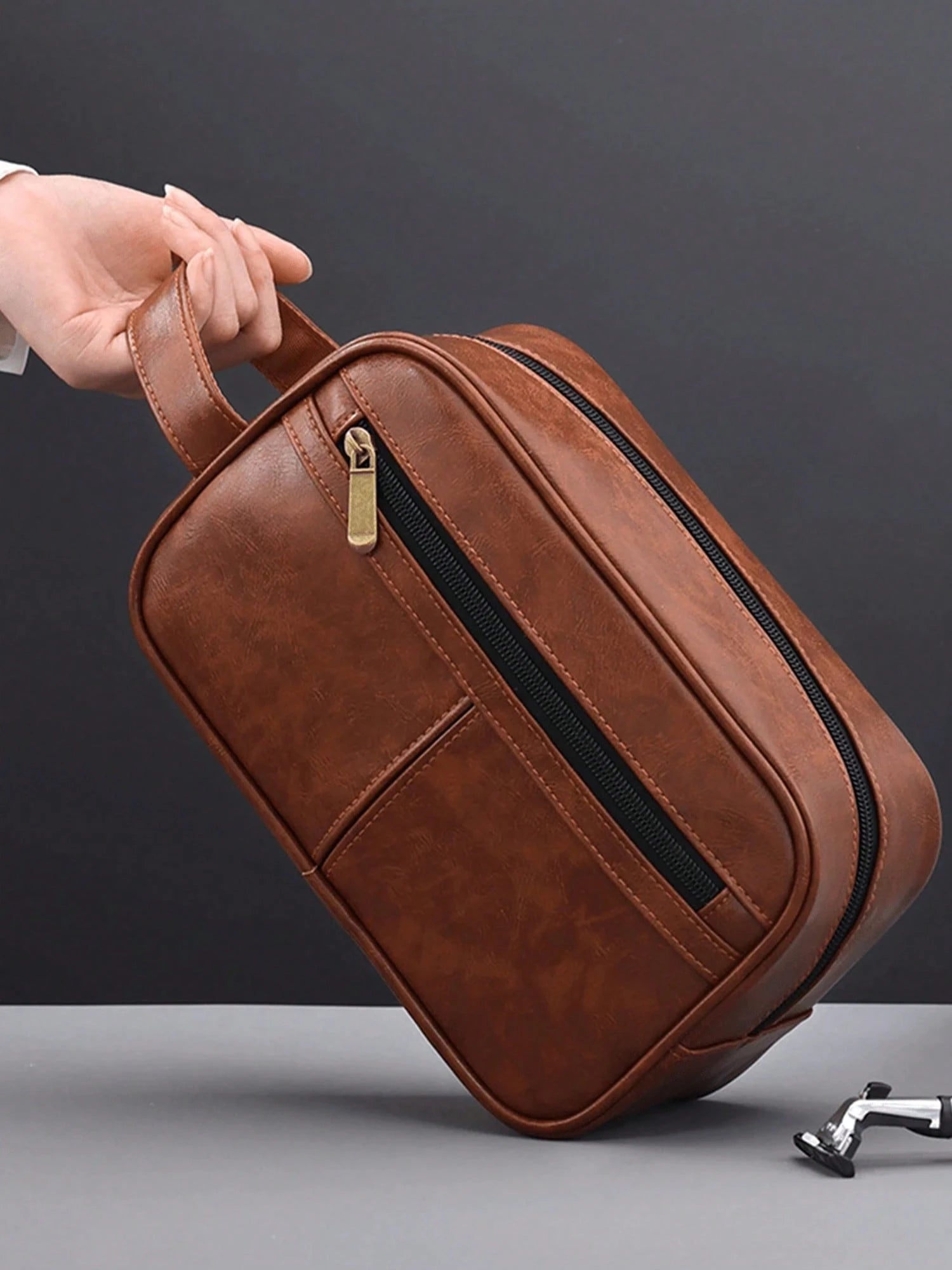 Vintage Stitching Waterproof Travel Toiletry Bag,Large Capacity Portable Makeup Organizer Pouch,Zipper Handbag For Men,Gift,Easter,City Bag