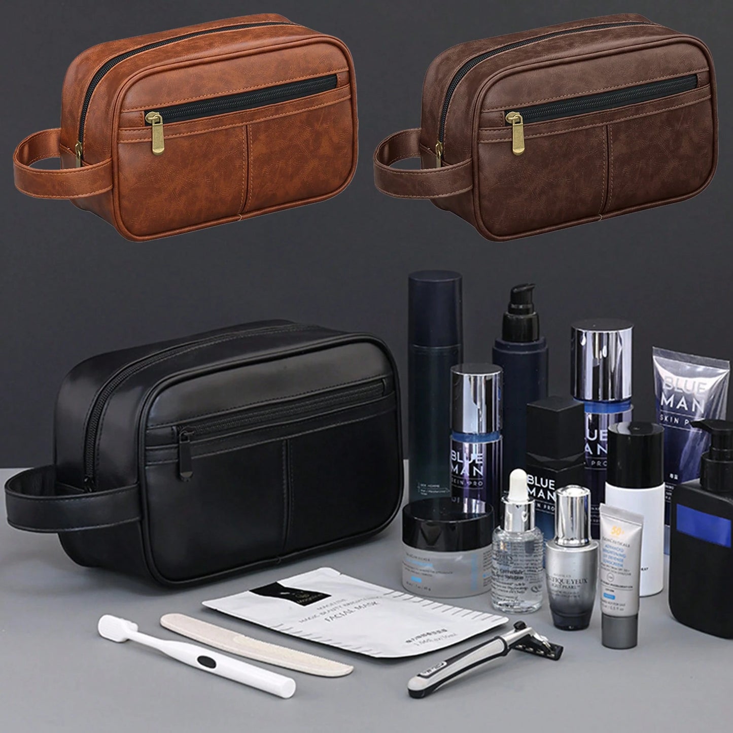 Vintage Stitching Waterproof Travel Toiletry Bag,Large Capacity Portable Makeup Organizer Pouch,Zipper Handbag For Men,Gift,Easter,City Bag