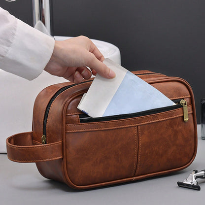 Vintage Stitching Waterproof Travel Toiletry Bag,Large Capacity Portable Makeup Organizer Pouch,Zipper Handbag For Men,Gift,Easter,City Bag