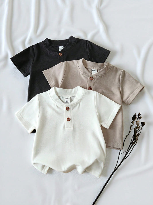 Vintaside Kids 3pcs Baby Boy Solid Color Simple Short Sleeve T-Shirts Black White Charcoal Gray Unisex Baby Clothes Off-White Summer Casual Vacation Fashion Clothes