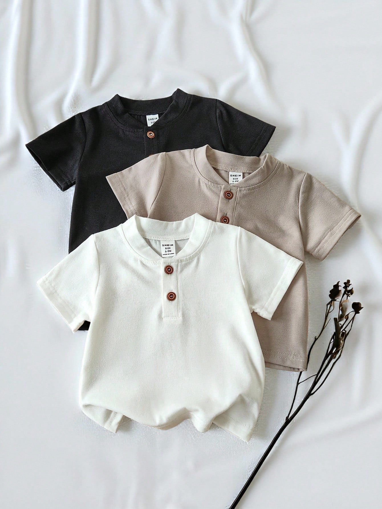 Vintaside Kids 3pcs Baby Boy Solid Color Simple Short Sleeve T-Shirts Black White Charcoal Gray Unisex Baby Clothes Off-White Summer Casual Vacation Fashion Clothes