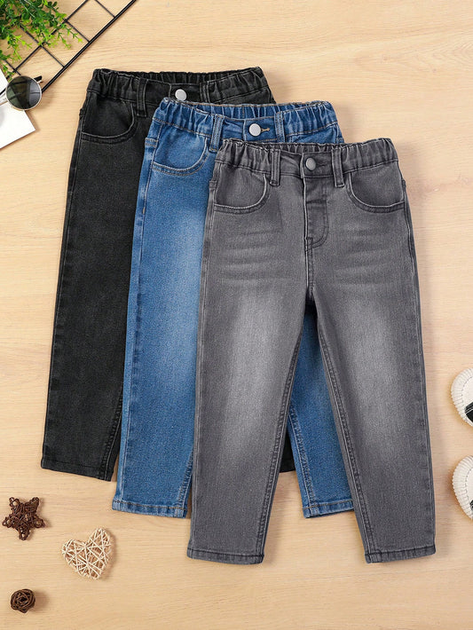 Vintaside Kids 3pcs/Set Young Boy Stretchy Tapered Jeans Chic Autumn/Winter