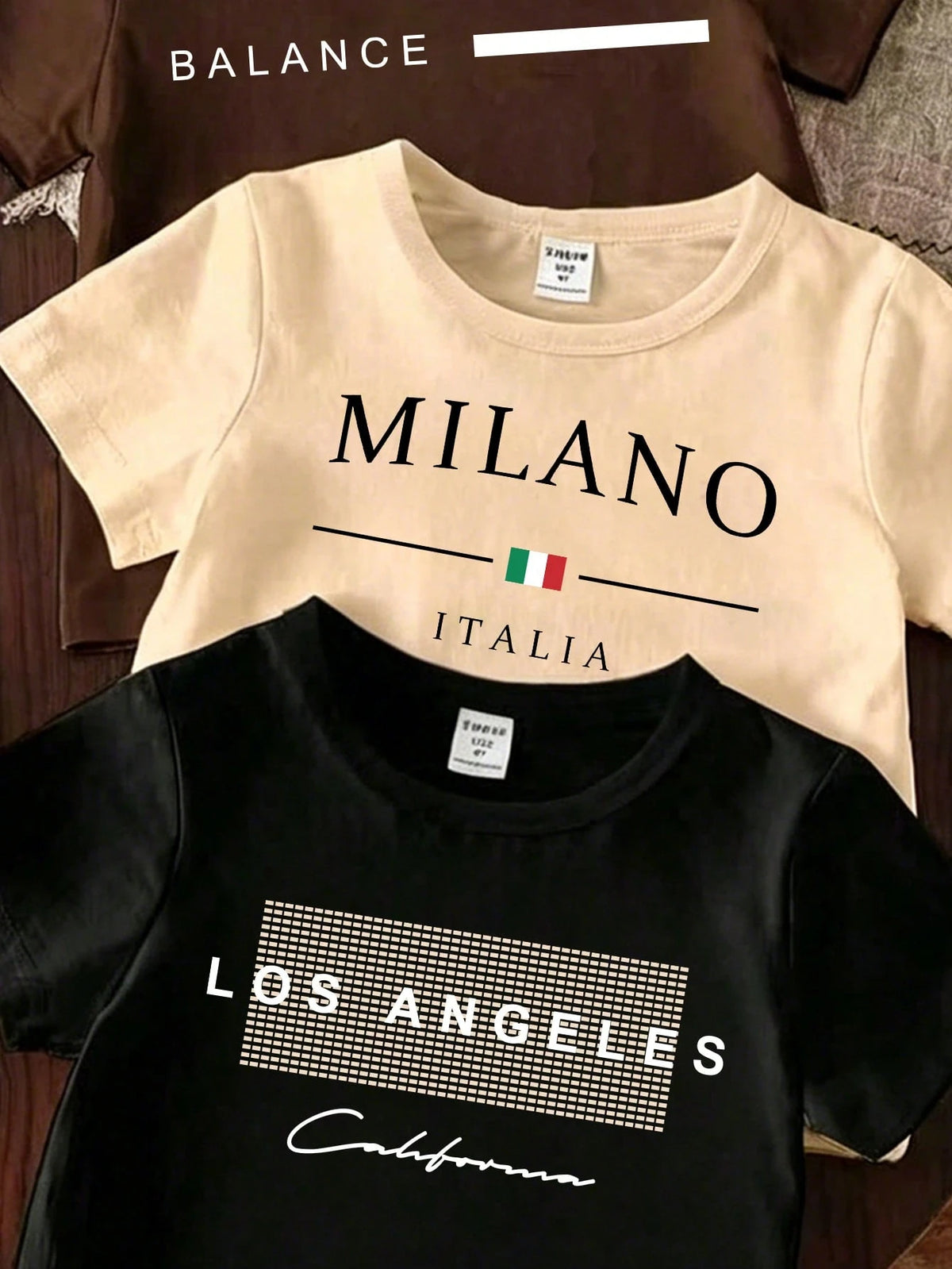 Vintaside Kids 6pcs/Set Spring Summer Baby Boy Casual Modest Letter Slogan Graphic Print T-Shirt Shorts Set Back-To-School Holiday Brown Beige Black And White