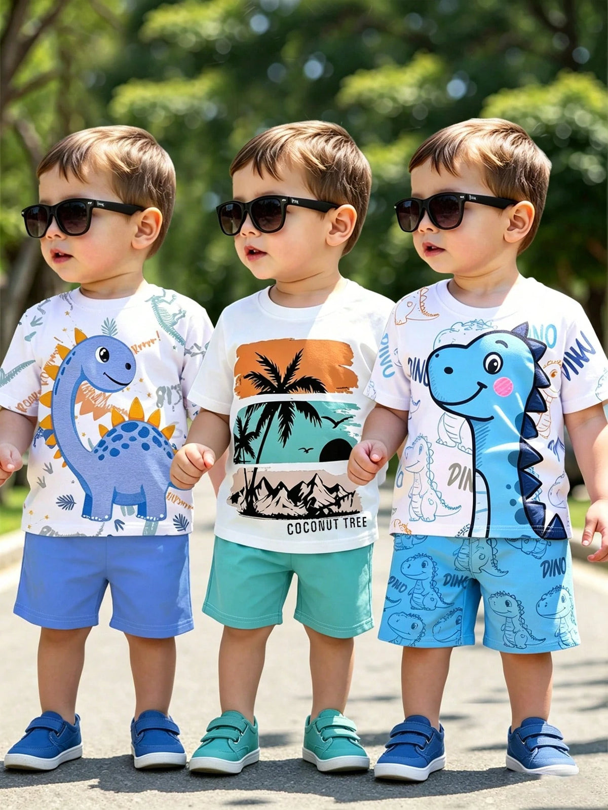 Vintaside Kids 6pcs/Set Spring Summer Baby Boy Casual Modest Letter Slogan Graphic Print T-Shirt Shorts Set Back-To-School Holiday Brown Beige Black And White