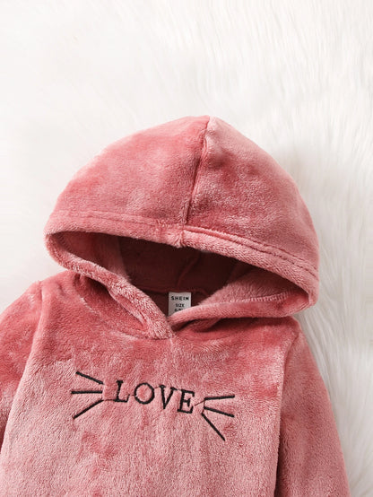 Vintaside Kids Baby Girl Letter Embroidery Teddy Hoodie & Pants & Bag