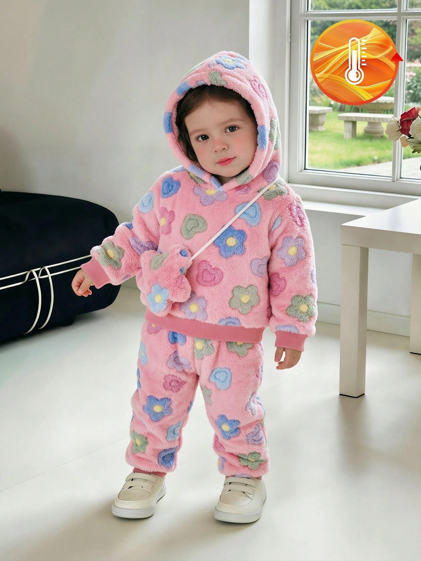 Vintaside Kids Baby Girl Letter Embroidery Teddy Hoodie & Pants & Bag