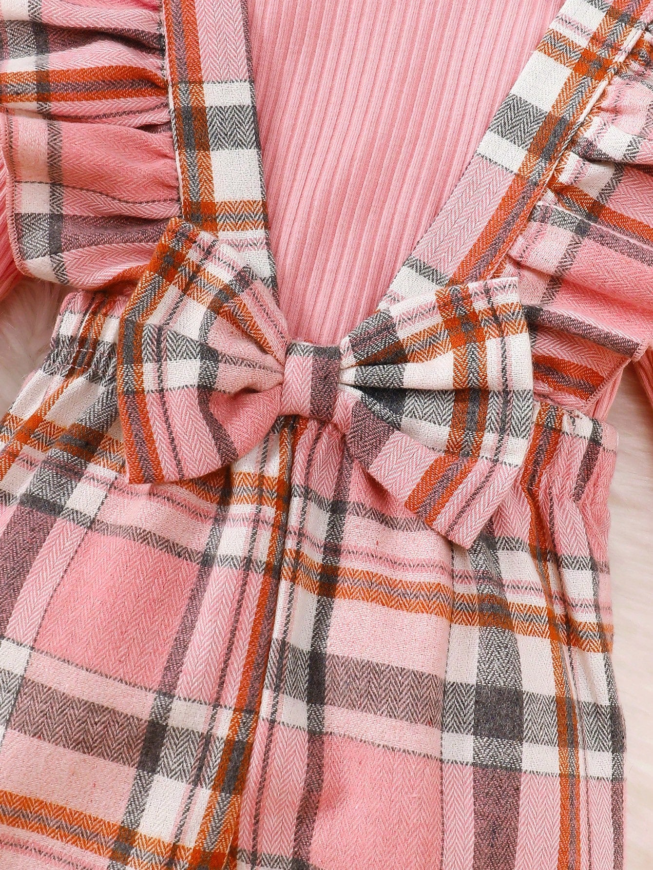 Vintaside Kids Baby Girl Mock Neck Tee & Plaid Ruffle Trim Bow Front Overall Jumpsuit, For Christmas